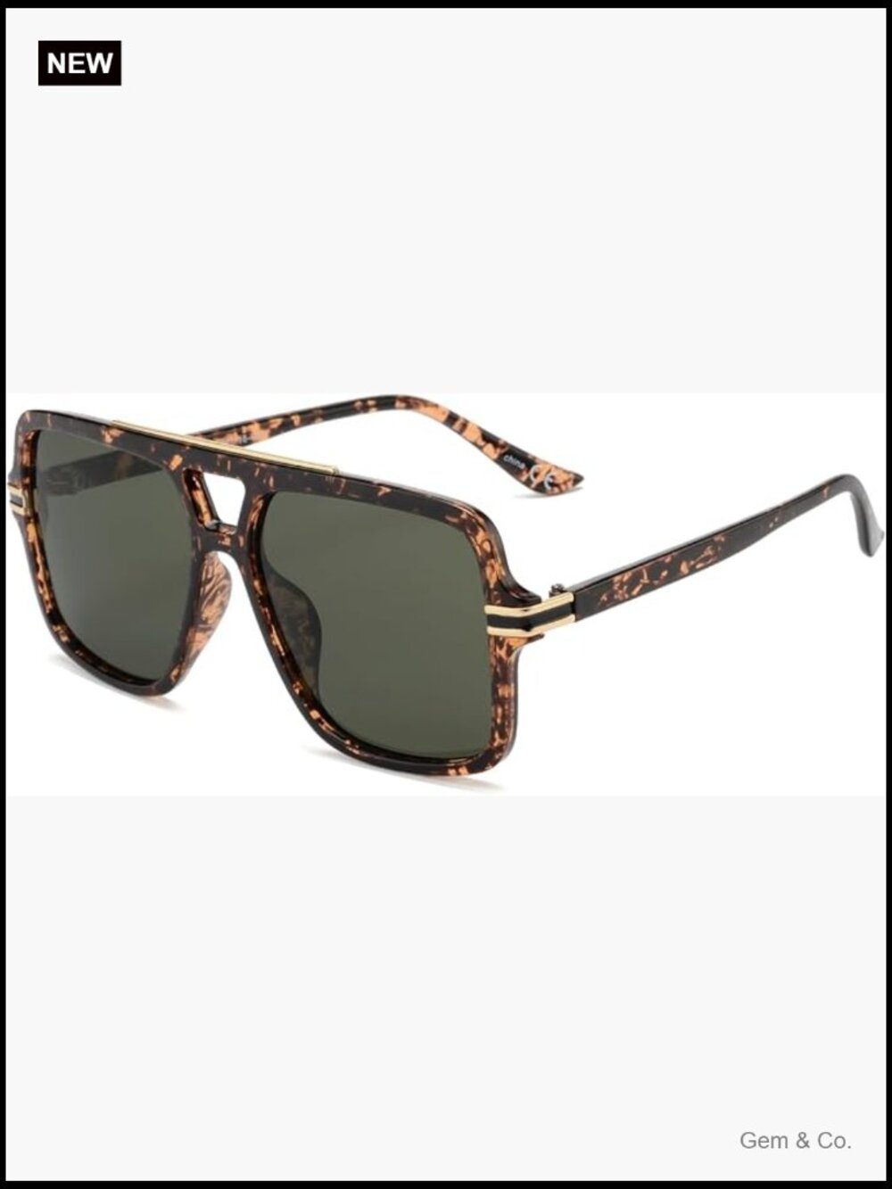 Oversized Polarized Square Sunglasses Retro Double Bridge UV Protection Unisex